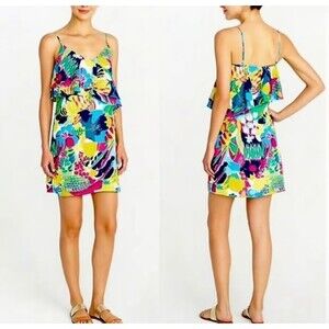 J Crew Dress Women's 10 Blue Floral Spaghetti Straps Mini Vacation Tropical